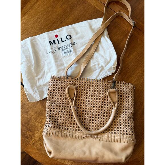 Milo Canada Braided Buckskin Leather Shoulder Bag Dust Bag Purse Boho Tan - Picture 7 of 10
